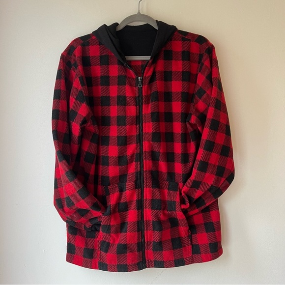 Nevada Men’s Buffalo Plaid Fleece Zip Hoodie Jacket Red Black Medium Warm Cozy - Picture 6 of 10